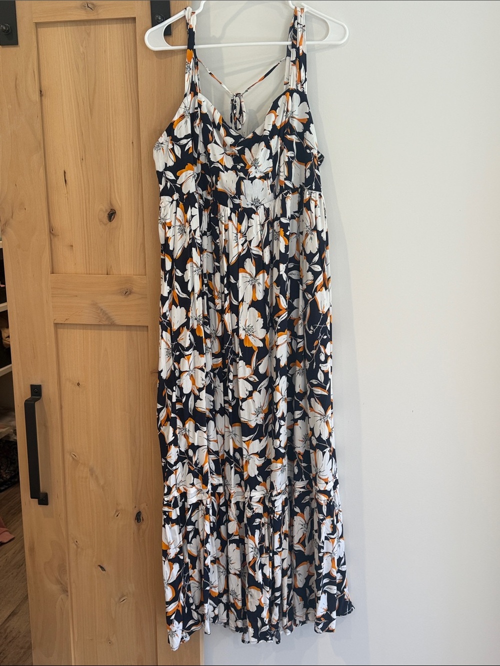 Navy Floral Maxi Dress with White and Mustard Blooms